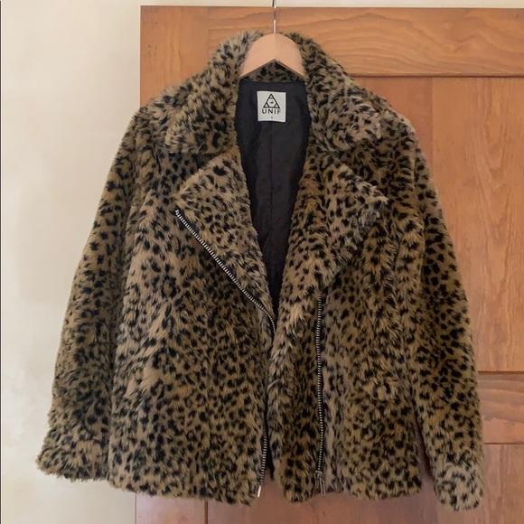 UNIF Leopard Faux Fur Moto Jacket - Picture 1 of 3